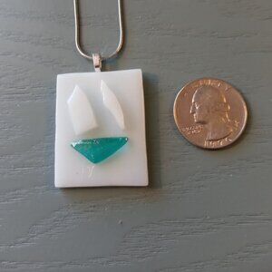 Textured sculptural sailboat pendant necklace, OOAK nautical fused glass jewelry